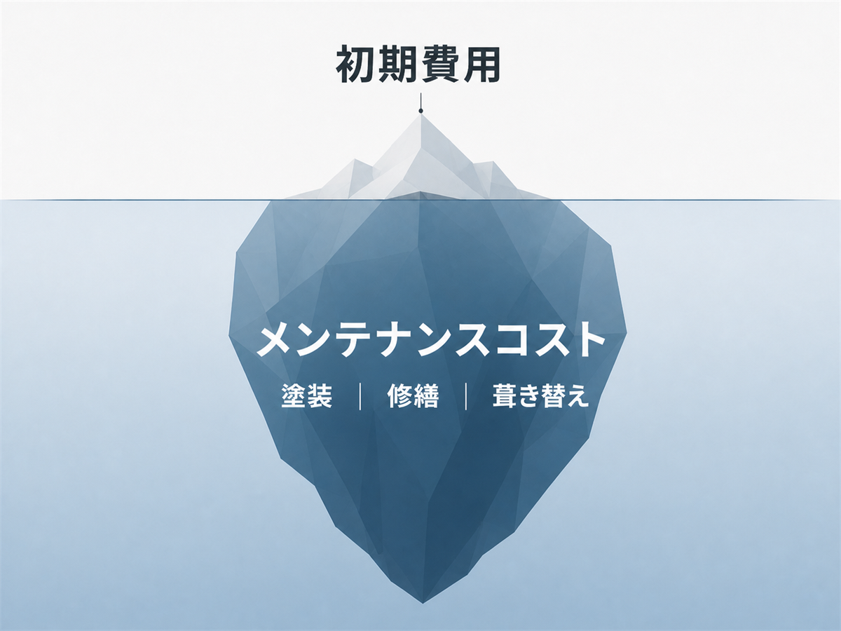 初期費用とメンテナンスコストの関係を示す図
